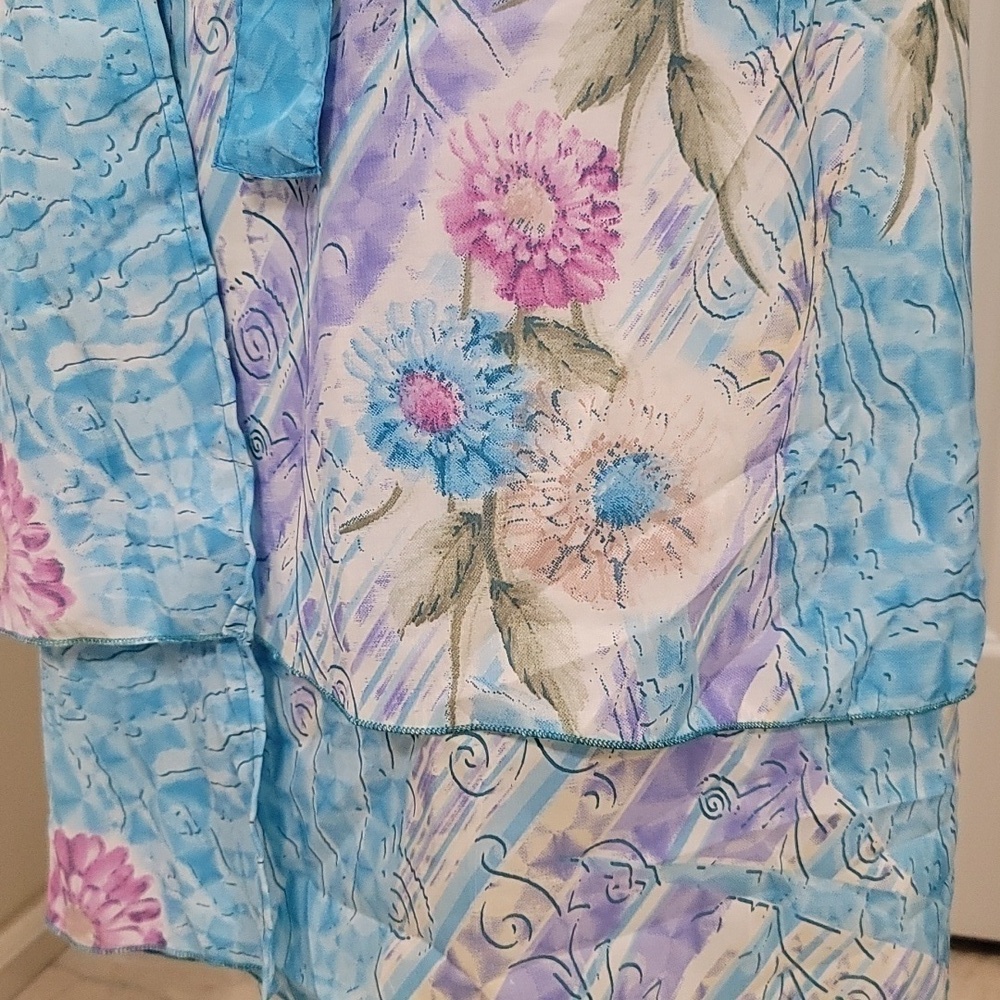 Jovani Designs Hawaiian Aqua Floral Silk Blend Wrap Maxi Skirt - Size Large O/S - Picture 4 of 8